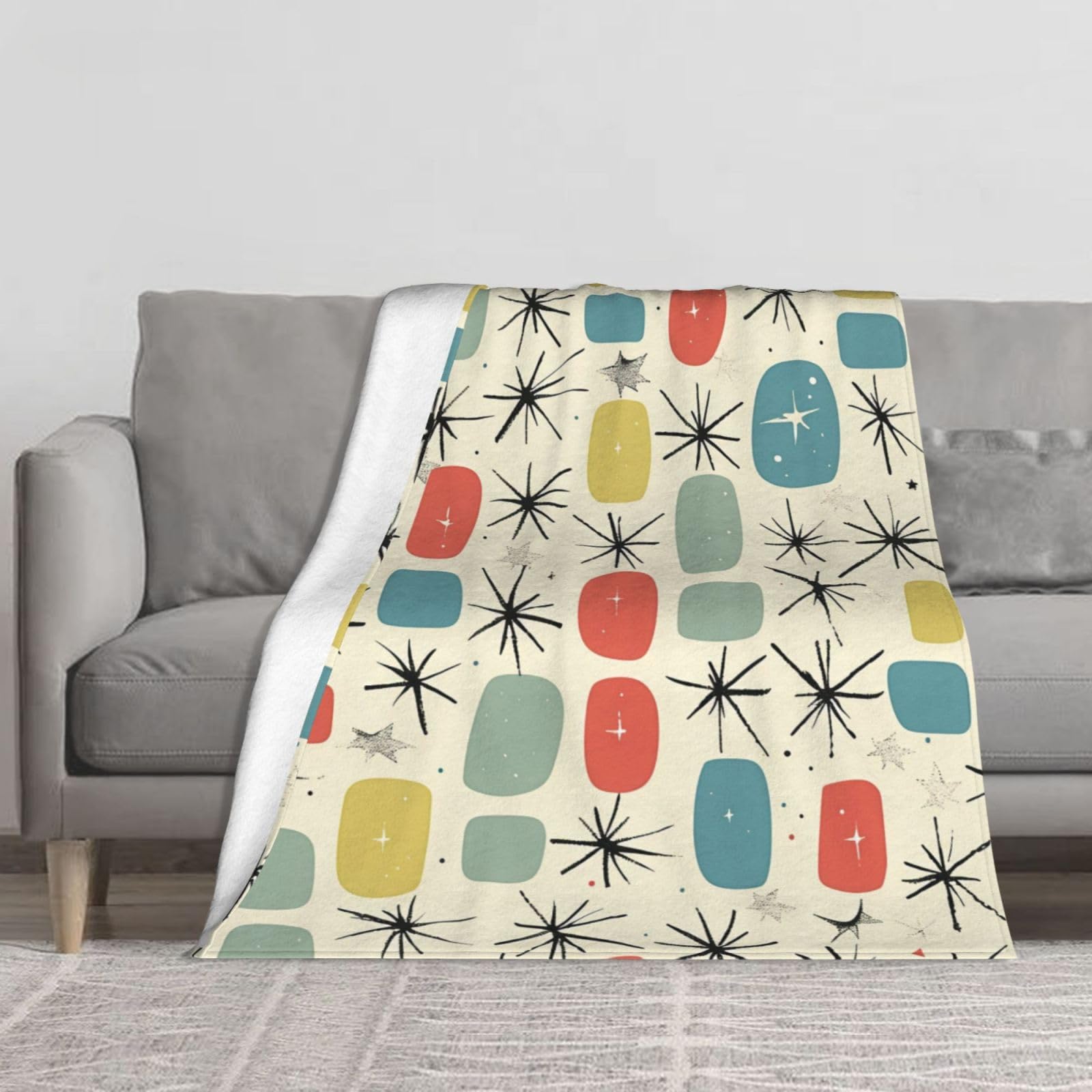 BWWHCCTI Atomic Stars Retro Pattern Printed Thickened Blanket 50x60 inch Cute Warm Flannel Throw Blankets for Bed Couch Sofa Office