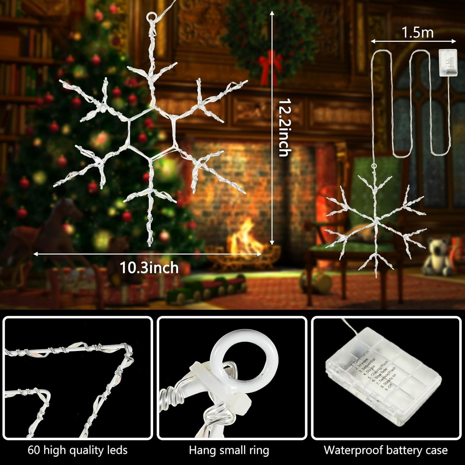 Tuanse 4 Pcs Christmas Silhouette Window Lights Christmas Snowflake Lights with Remote Control LED Lighted Snowflake Decorations Xmas for Window Wall (Warm White)