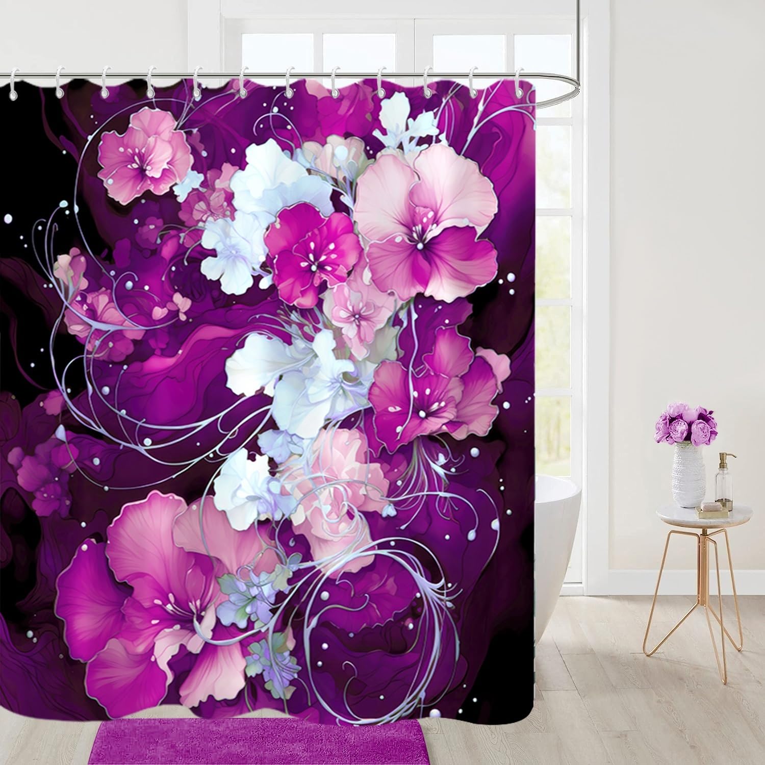 Rideau de douche anti éclaboussures violet 183x183 cm pour stopper l'eau sur le sol