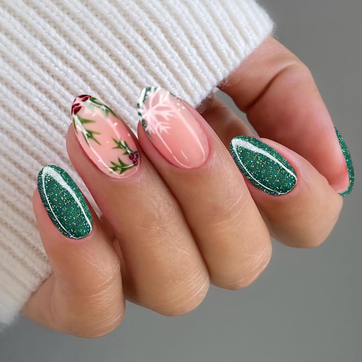 JMEOWIO Gel Nail Stickers Christmas French Tip Glitter Semi Cured Gel Nail Strips Wraps UV/LED Nails Art Design Decoration Accessories