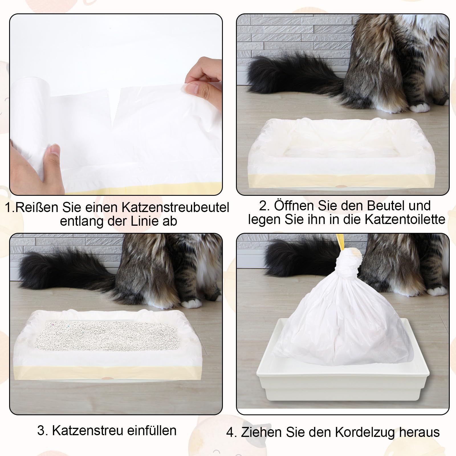 20 sacchetti per lettiera per gatti, sacchetti per lettiera per gatti, con cordino, sacchetti igienici, per lettiera per gatti, XXL, resistenti agli strappi, durevoli (79 x 45 cm)