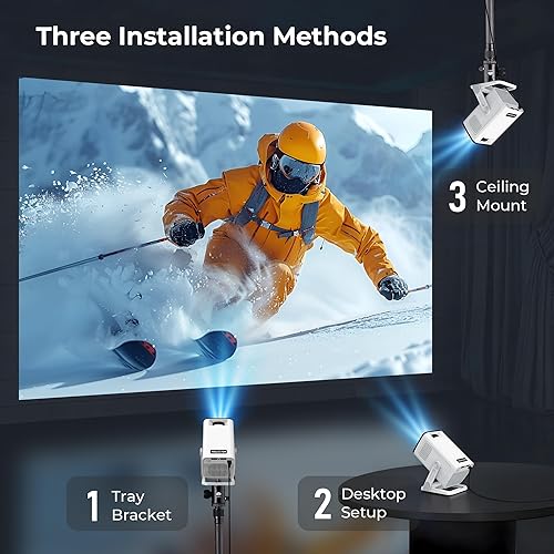 Miniatura 9 de Mini Portable Projector for Bedroom with WiFi and Bi-directional Bluetooth 1080P 4K Support Smart Android 14 OS Auto Keystone Compatible with