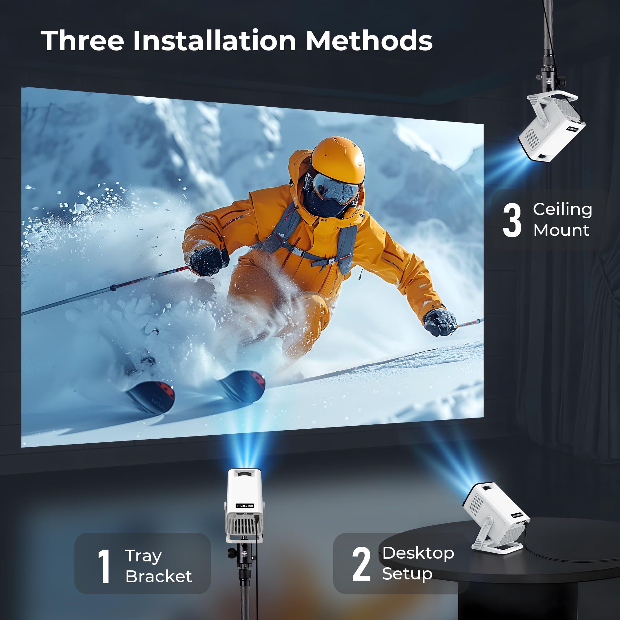 Mini proiettore Android 11 supportato 4K con WiFi 6 e Bluetooth 5.4 | 400 ANSI lumen | Keystone automatico | Proiettore portatile per film all'aperto per iPhone, Netflix, campeggio, camera da letto e