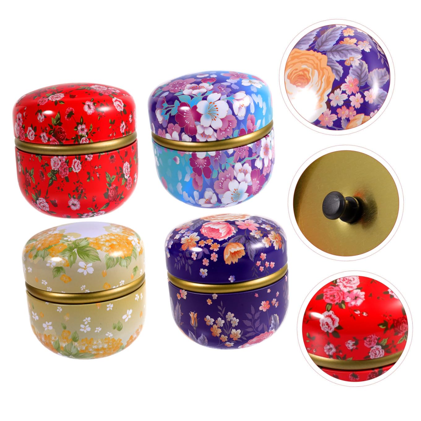 BESTYASH Contenitori in Latta in Stile Retrò Set 4 Pezzi con Coperchio Barattoli Decorativi Multiuso e Resistenti per Tè e Dolci per Decorazione Festiva