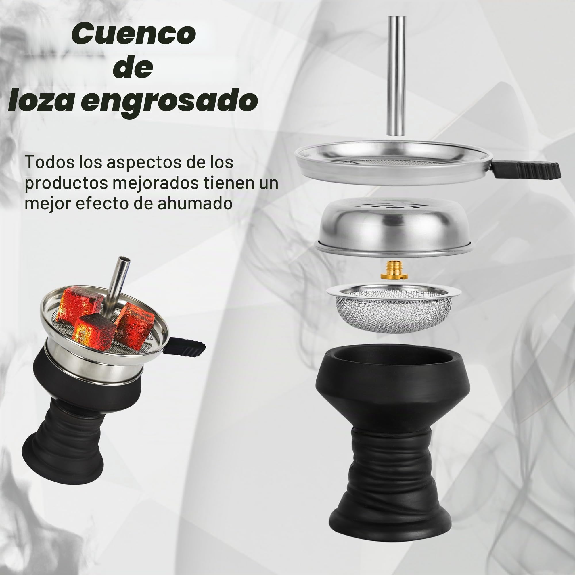 HOOKAH Narguile Conexiones Narguile Mediano de Aluminio y Tubo de Cuero, Narguiles Mangueras y Mangos con Cabeza, Chisha Bowl (Negro)
