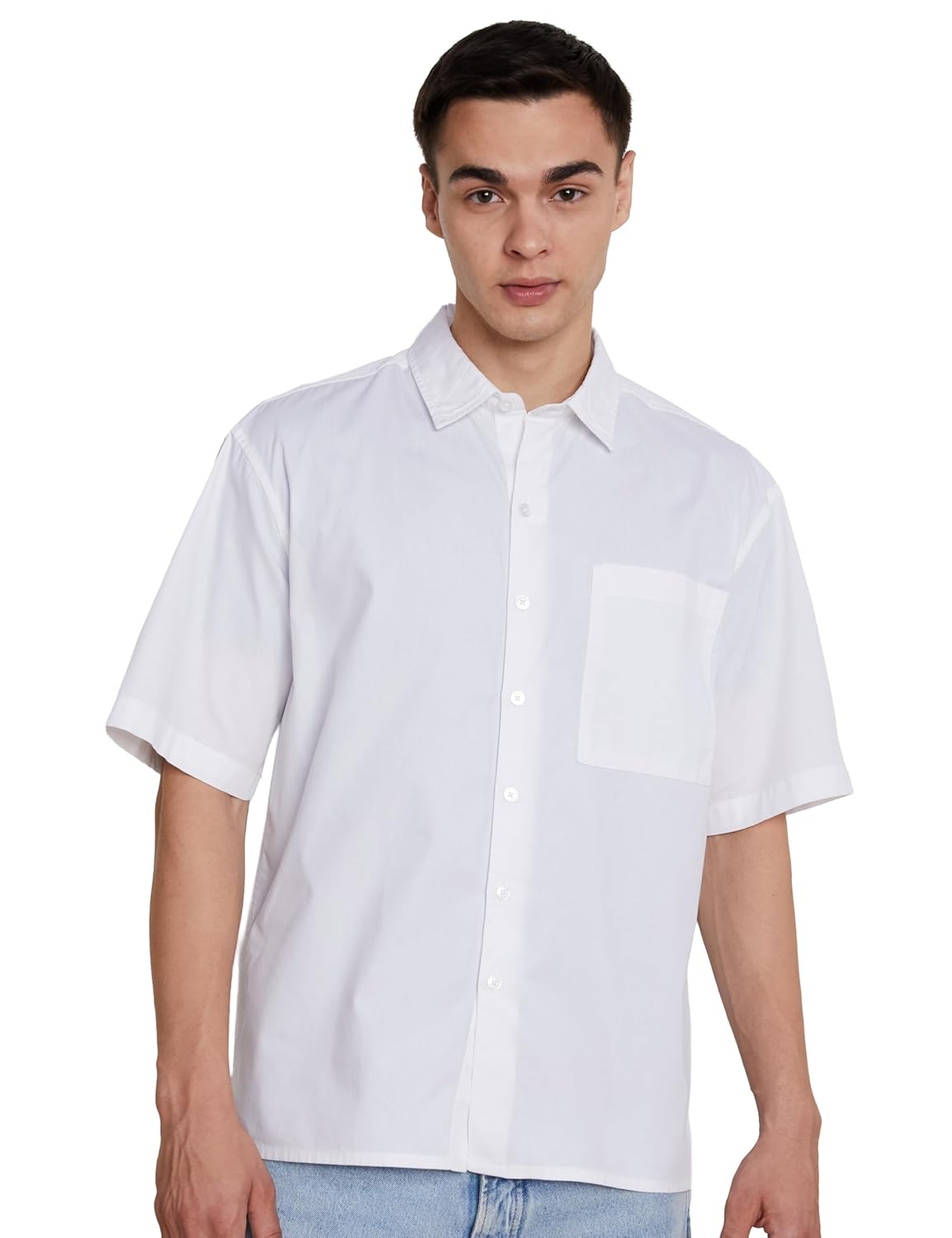 Amazon Brand – Symbol Men’s Solid Oversized Half Sleeve Casual Shirt | Plain | 100% Cotton (Available in Plus Sizes)