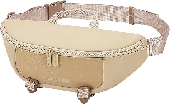 MAXTOP Large Crossbody Fanny Pack Sling Bag for Workout Traveling Running Casual Hands-Free Wallets Waist Pack Passport Bag Carrying All Phones,Camel
