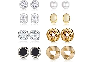 8-Pcs Chic CZ Stud Earrings