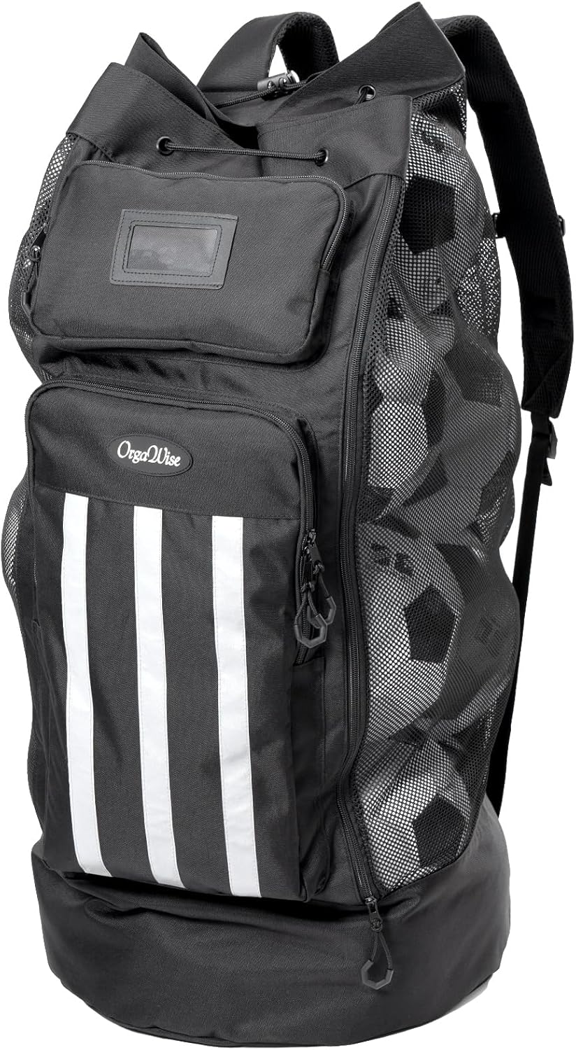 OrgaWise XXL Soccer Ball Bags for Coaches | 600D Oxford Cloth | SBS Zippers | Card Holder | Night Reflective Strips | Plated Holes | Chest Strap | Carry Handle