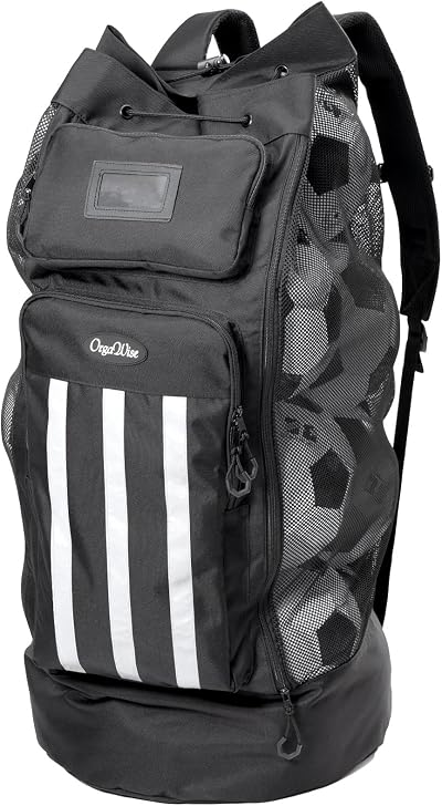 OrgaWise XXL Soccer Ball Bags for Coaches | 600D Oxford Cloth | SBS Zippers | Card Holder | Night Reflective Strips | Plated Holes | Chest Strap | Carry Handle