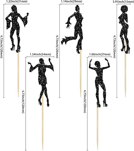 Miniatura 2 de 24 piezas de decoración de cupcakes de discoteca de los años 70 con purpurina negra, selecciones bailarinas de los 80 para decoración de pasteles