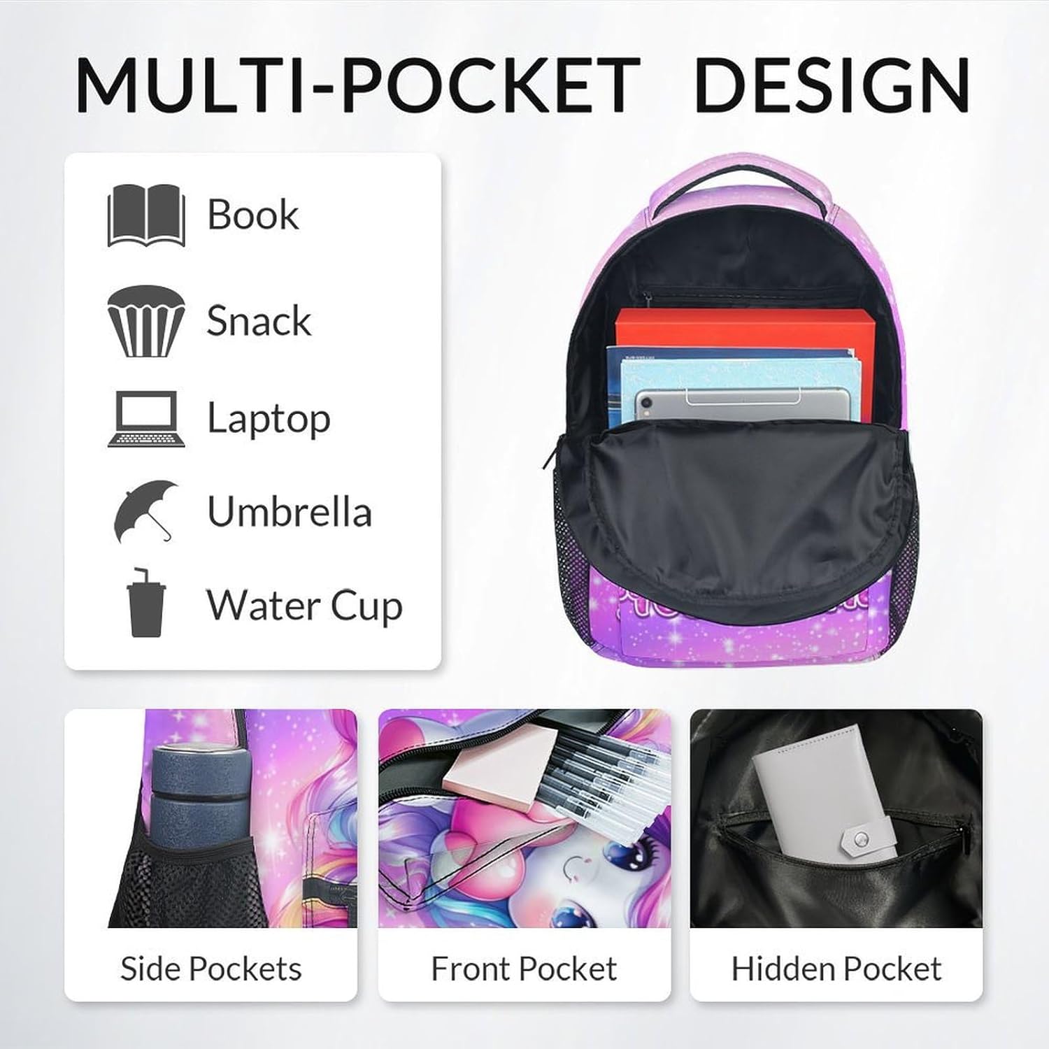 Personalized Unicorn Backpacks for Girls - Kids Backpack for School - Cute Custom Bookbag - 17 Inch Lightweight Large Capacity Primary Schoolbag