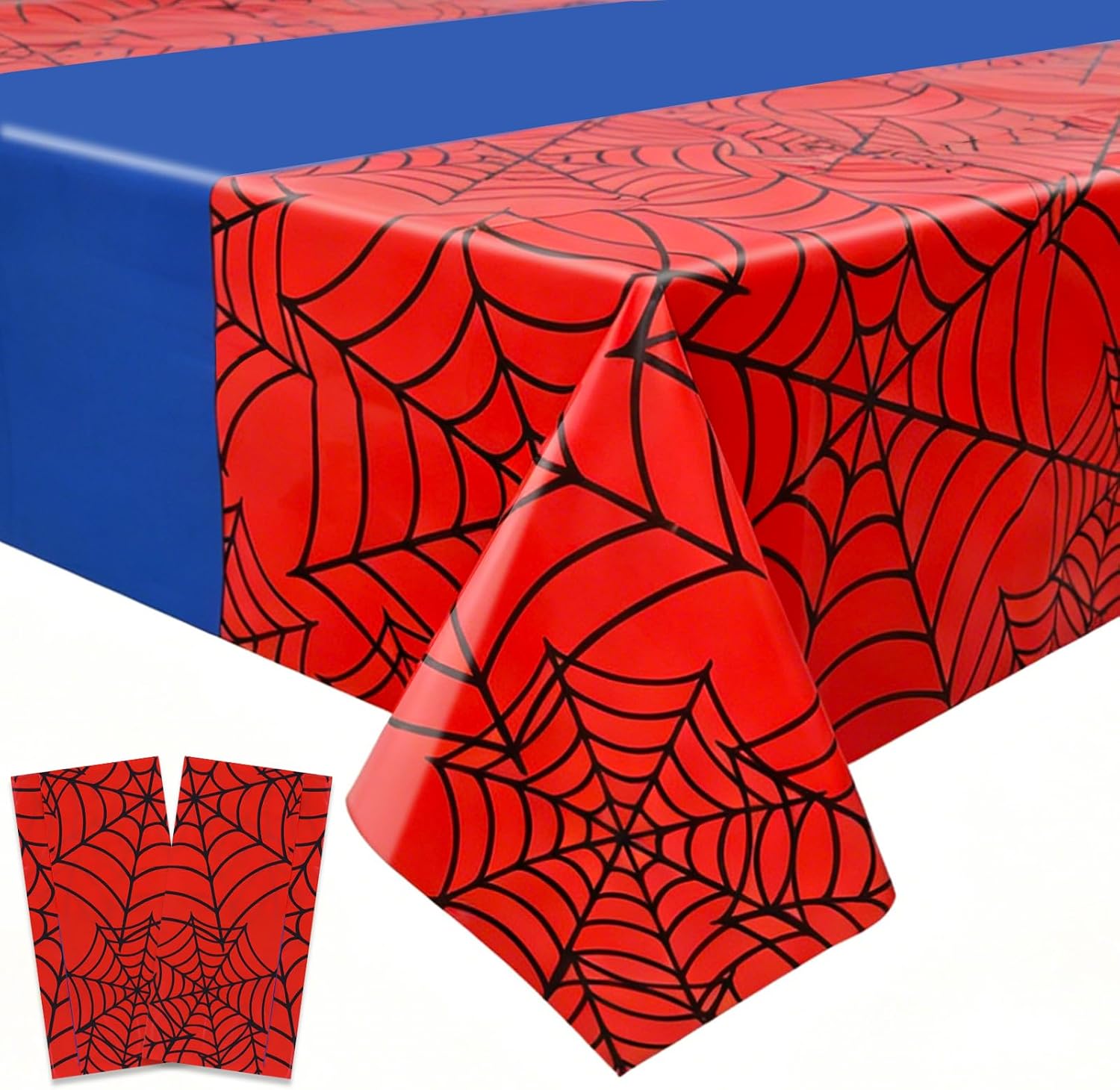 BEISHIDA 2Pcs Spider Theme Tablecloths Hero Themed Disposable Plastic Table Covers for Spider Birthday Party Decorations 54x108 Inch