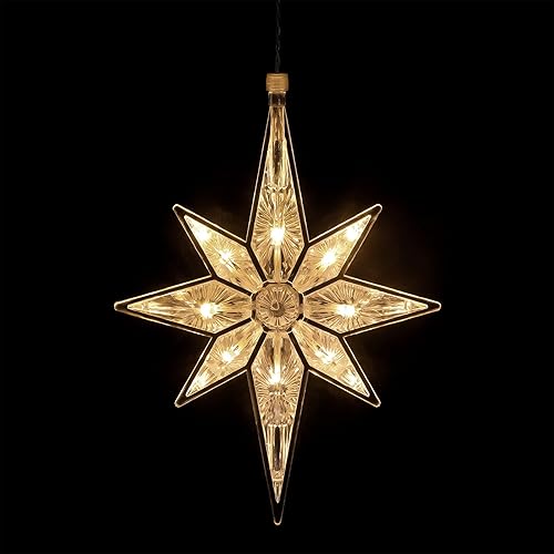 Luces de estrella de Navidad de Belén de 10.8 pulgadas, decoración de árbol de estrella iluminada de plástico, luces LED colgantes para ventana,