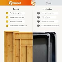 Vista 6 de Pipishell Organizador de cajones extensible de bambú para soporte de utensilios, bandeja de cubiertos ajustable, organizador de separadores
