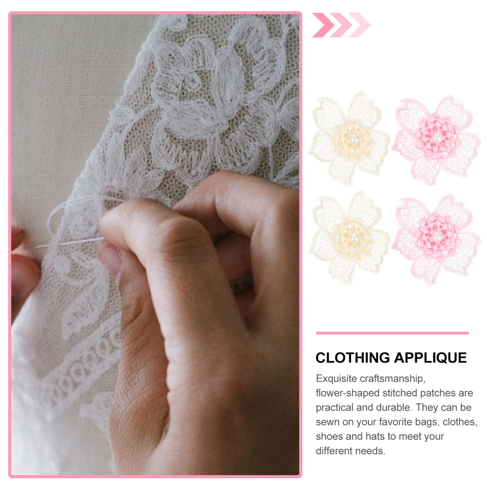 36 Pezzi Toppe Ricamate A Fiore In Organza - Per Abiti Da Sposa, Cucito Fai Da Te, Bianco/Blu/Rosa