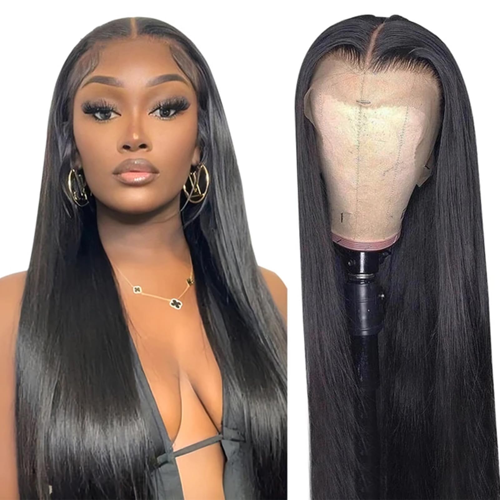 yuccy 30 Inch Lace Front Wig Human Hair Straight 13x4 HD Transparent Lace Front Wigs Human Hair Pre Plucked with Baby Hair 200% Density Brazilian