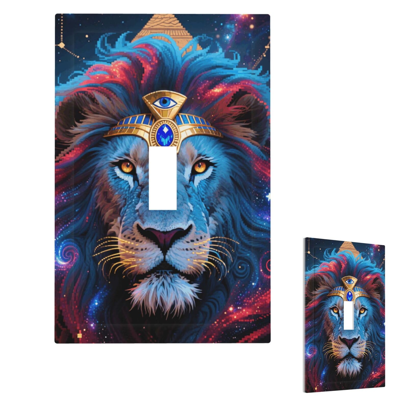 Fekiloot Single Toggle Lion In Mystical Starry Night Wall Plate Cover Modern Decorative 1 Gang Light Switch Cover Unbreakable Receptacle Outlet Covers For Living Room Bedroom Home Decor