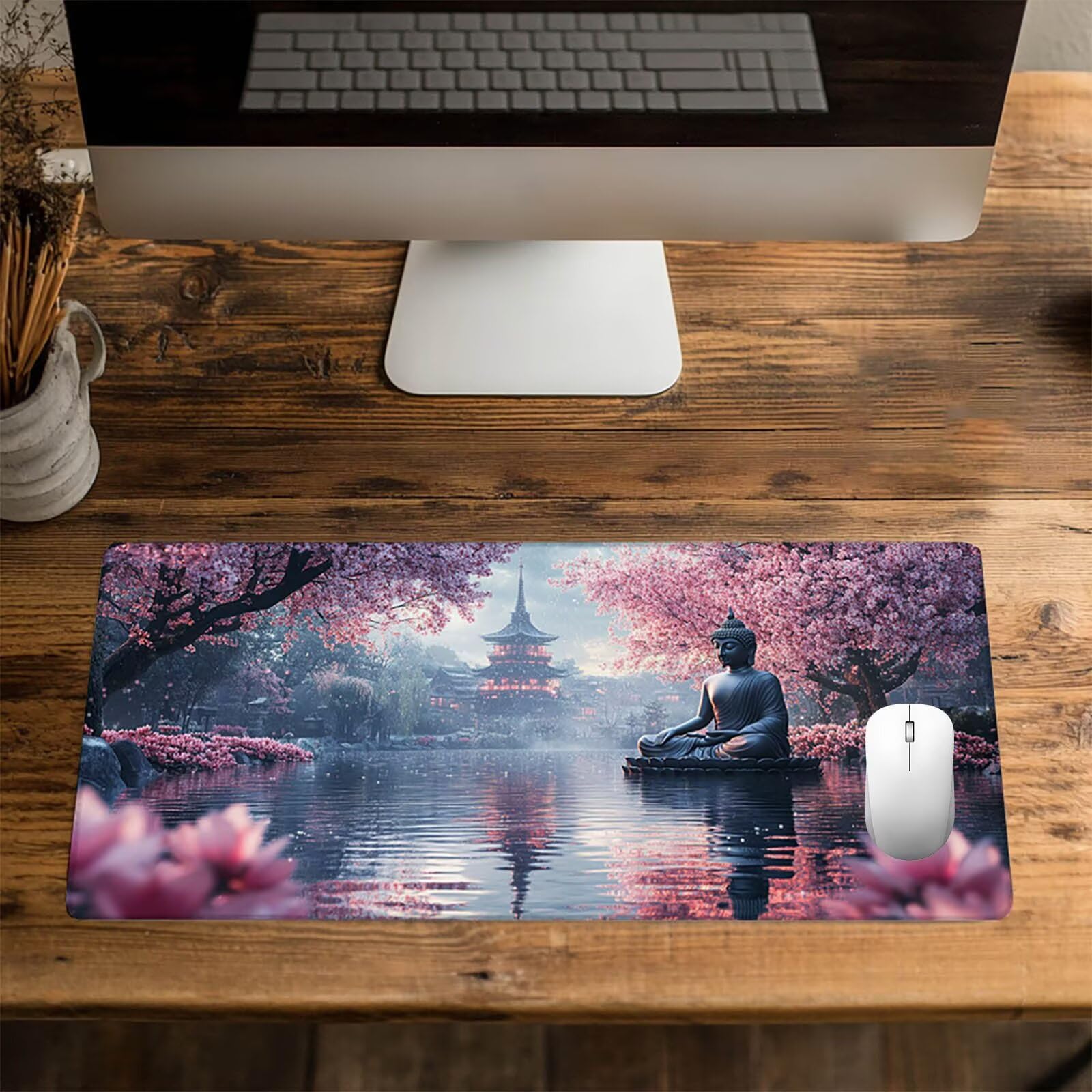 Podkładka pod mysz XXL 1400 x 600 x 3 mm, duża mata na biurko jezioro, antypoślizgowe i wodoodporne szyte krawędzie, Zen Mouse Pad kompatybilna z bezprzewodową klawiaturą i myszą, akcesoria biurowe do