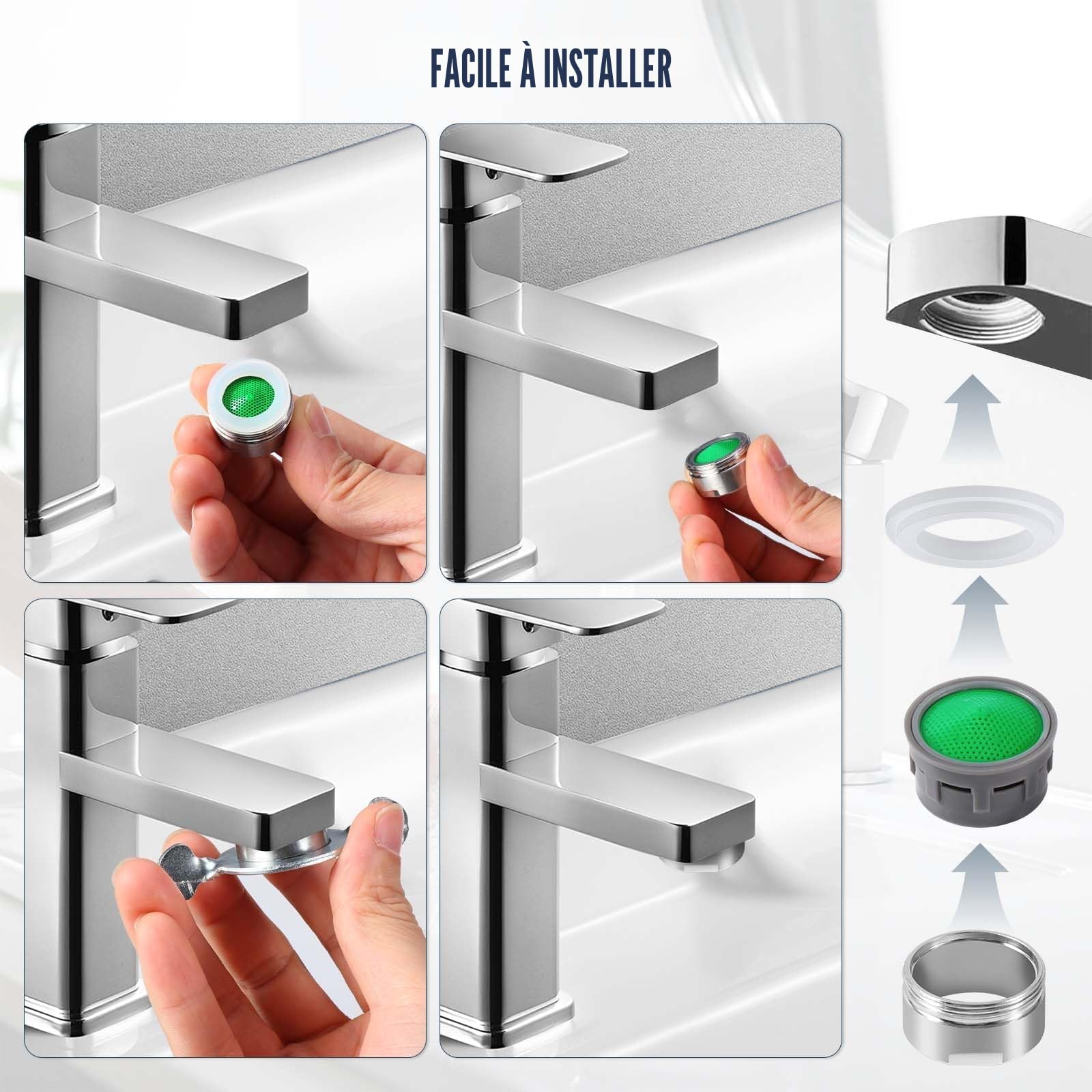 Vinabo Mousseur Robinet M24 Acier Inoxydable Aérateur Brise Jet Cuisine Salle de Bain Argent