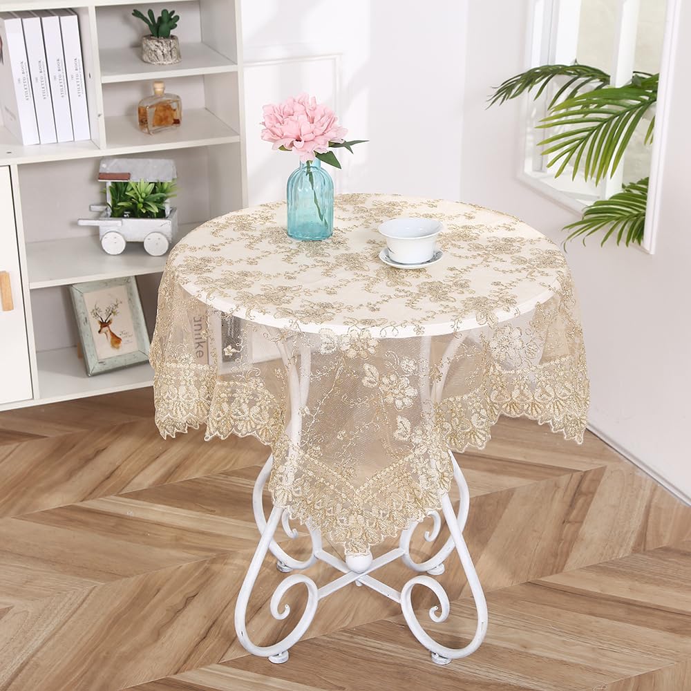 Spitzentischdecke Tischdeko - Spitze Tischdecke Boho Dekor Spitzenauflage Vintage Blumenmuster Bestickte Spitzeauflage Tischtuch Für Hochzeit Party Urlaub Haus Dekoration -Beige,150x250cm