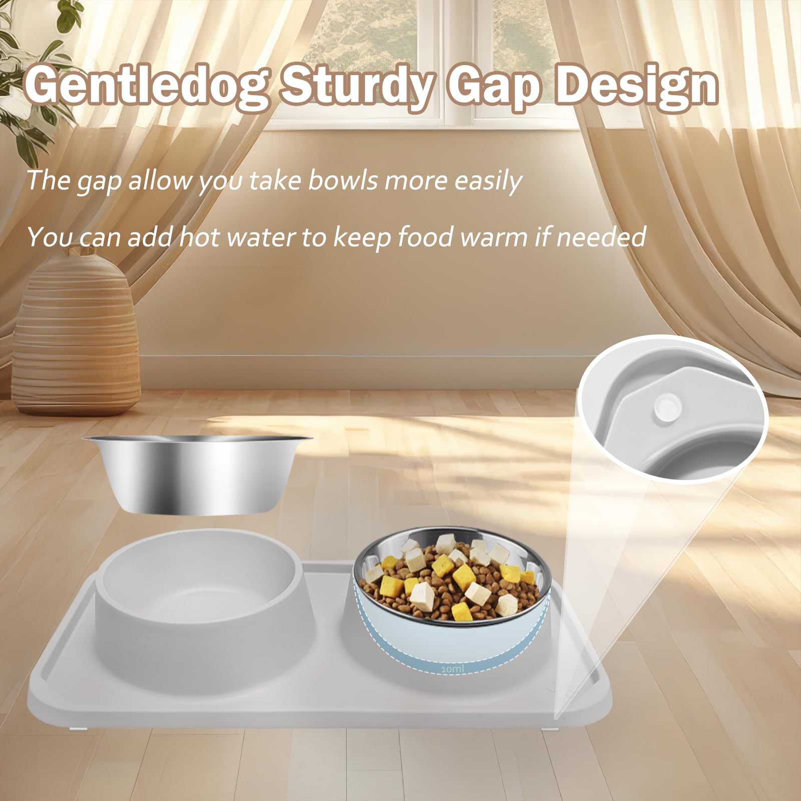 Gamelles pour chat pour nourriture et eau, double gamelles amovibles en acier inoxydable de qualité supérieure avec fond antidérapant et support surélevé pour animaux de compagnie et petits