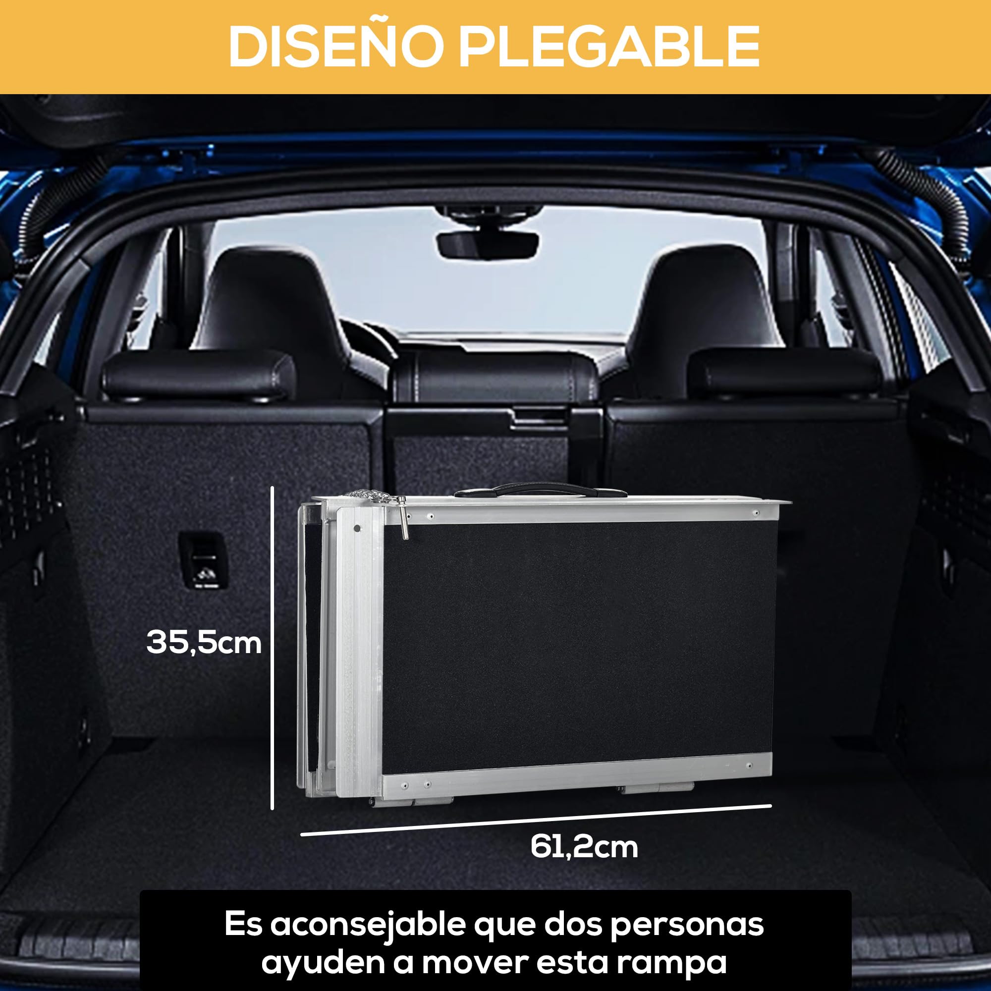 HOMCOM Rampa para Sillas de Ruedas Plegable, 122 cm, Carga 270 kg, Rampa Portátil de Aluminio Antideslizante con Bordes de Seguridad y Asa, para Escaleras, Puertas, Discapacitados