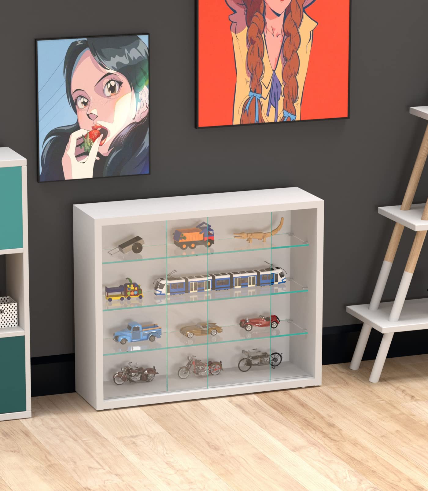 Vitrina de pie, vitrina de pared colgante – puertas correderas – 50 x 40 x 13 cm