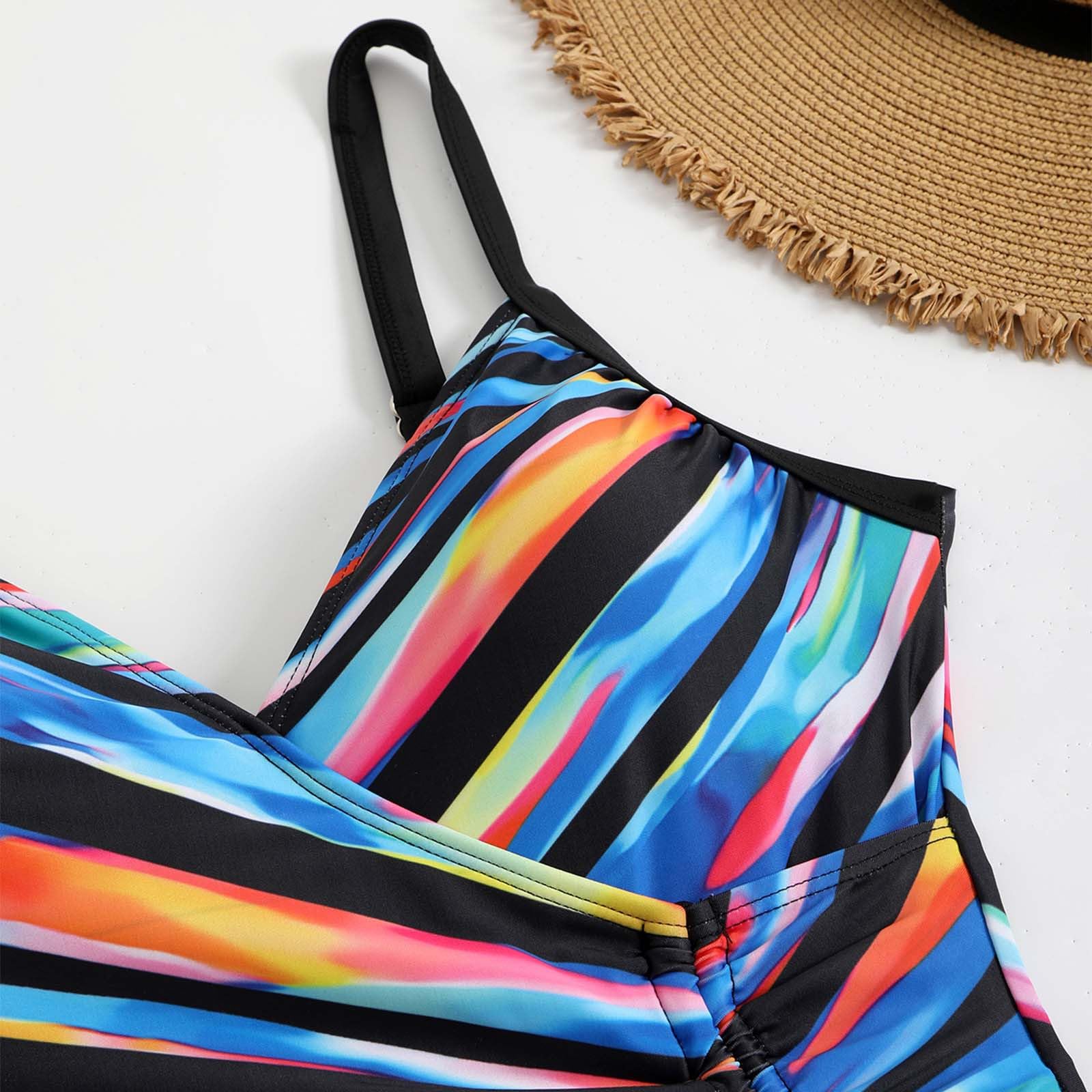 Chnnamzu Badeanzug Damen Bauchweg Push Up - Badeanzüge für Damen Wickeloptik Einteilige Bademode Sexy V-Ausschnitt Monokini Shape Kordelzug Sommer Swimsuit Schwimmanzug Strandmode