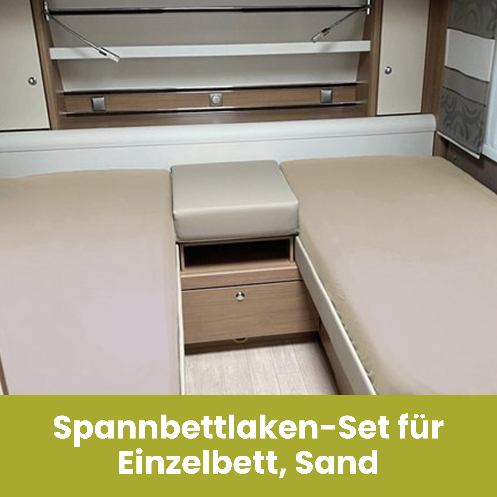 Spannbetttuch Wohnmobil 2 Teilig Fitted Sheet -Sand für Matratze Wohnmobil - Oeko-TEX 100% Baumwolle - 2 Teilig