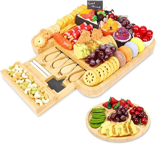 Large Charcuterie Boards Gift Set, Bamboo Cheese Board Set with Tray, Elegant for Women, House Warming Gifts for New Home, Wedding Gifts for Couple,