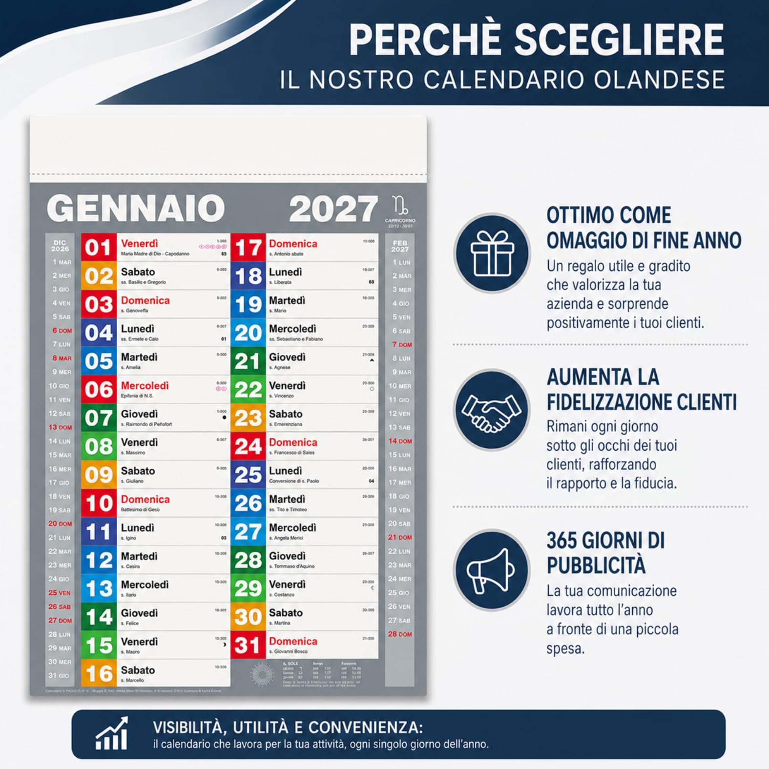 Calendari Personalizzati 2027 in Stock da 100 Pezzi Olandesi Grandi da Muro Notes sul Retro per Gadget Pubblicitari di Fine Anno e come Omaggio per i Clienti o Regali Aziendali