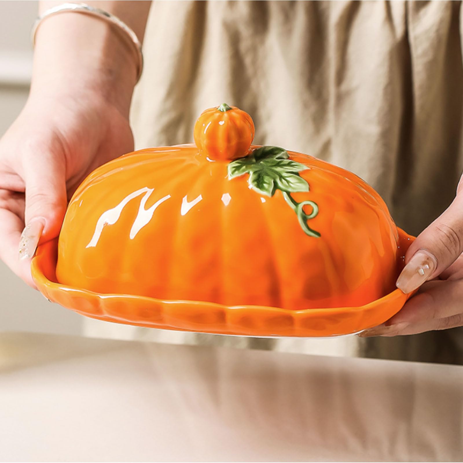 Bandeja de servir en forma de calabaza con tapa, recipiente para