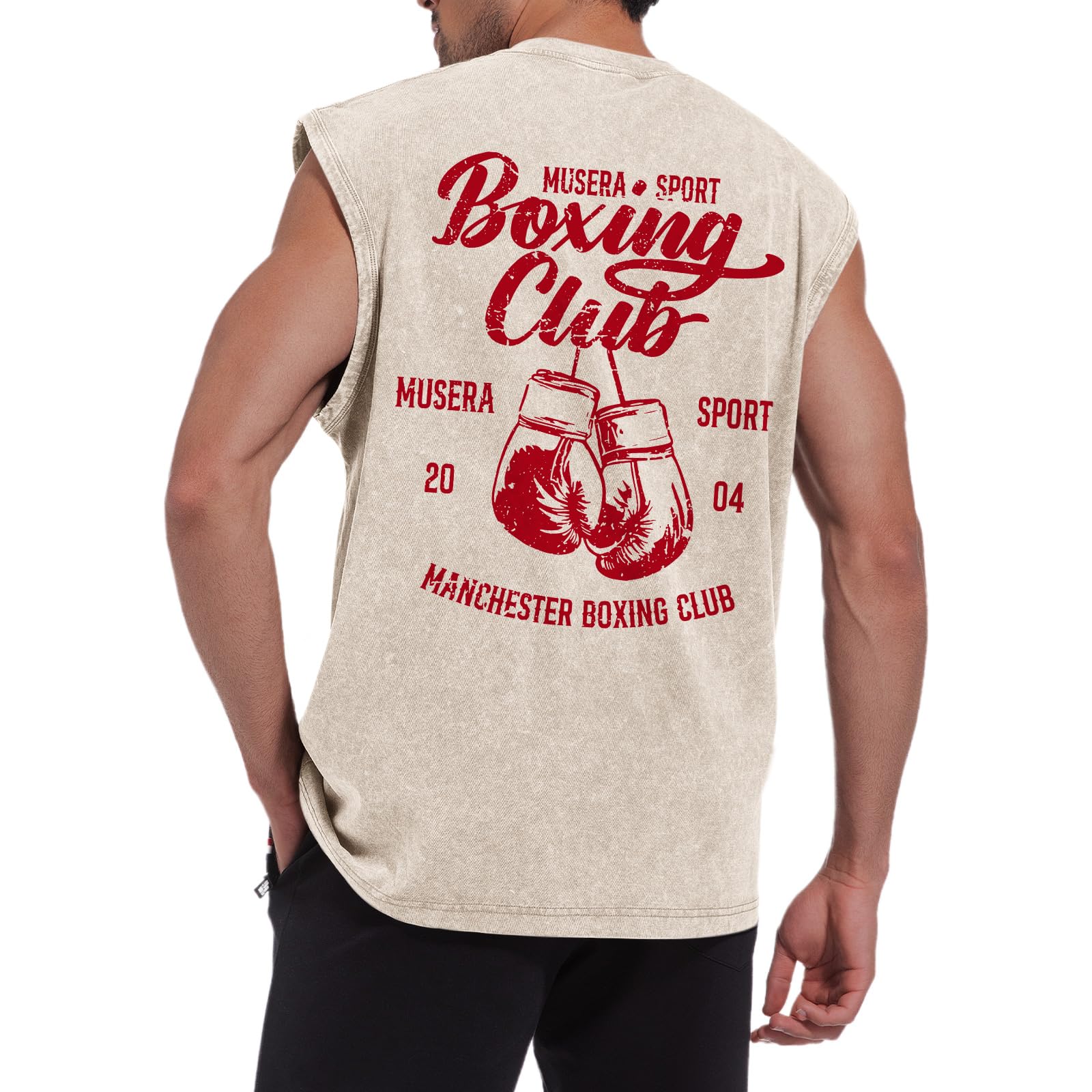 Tank Tops Men Boxing Club Graphic Tank Tops Vintage Sleeveless Cut Off Muscle Shirts Gym Workout Tanks Acid Wash Tee