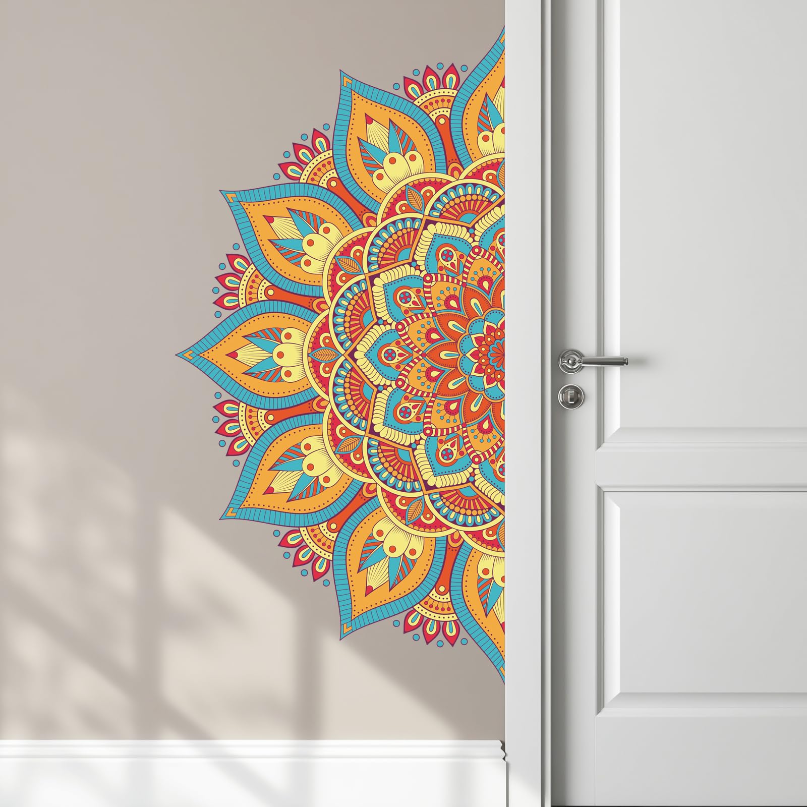 Set Adesivi Murali Mandala Boho Fiore – Decorazione Fai-da-te Con Bordi E Linee, Removibili E Impermeabili, 118x68 Cm – Per Camera, Soggiorno, Ufficio