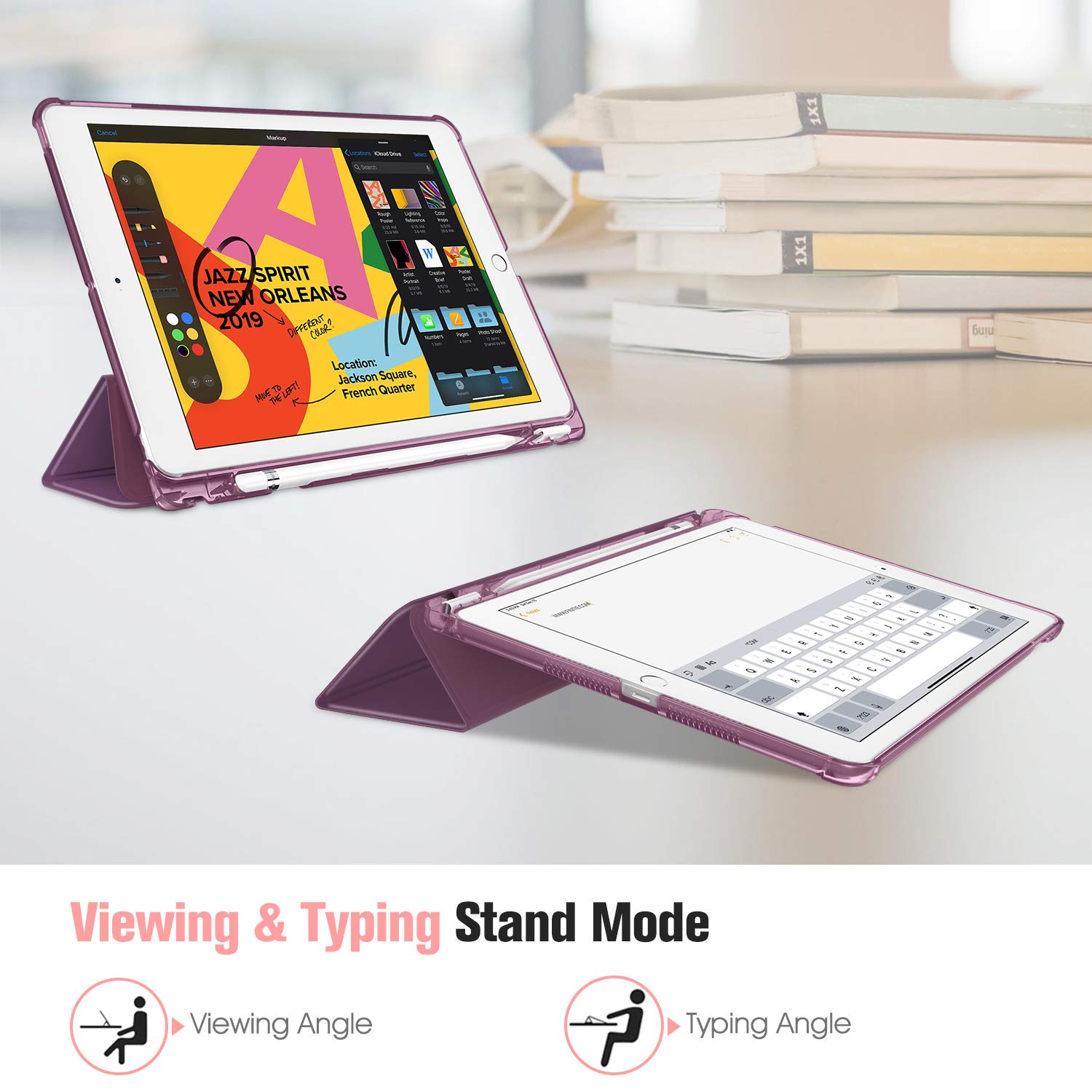 FINTIE Custodia per iPad 10.2 Pollici 9a / 8a / 7a Generazione (2021 2020 2019) con Built-in Pencil Holder - Sottile Leggero Semi-Trasparente Cover Case con Auto Sveglia/Sonno, Viola