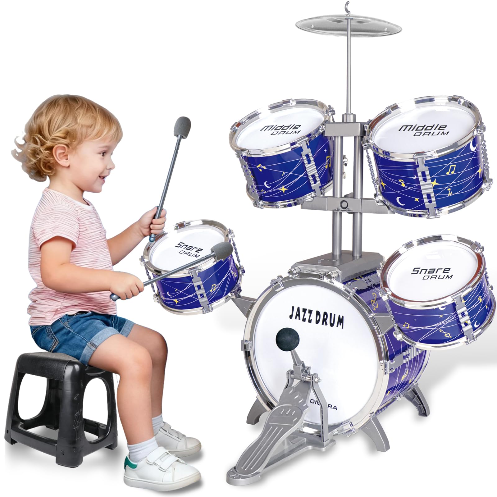 Kids Drum Set for Toddlers 3-5, Upgraded Jazz Drum Ages 1-3, Musical Instrument Toys & All Plastic, Percussion Beginner Kit Early Education Christmas Birthday Gift Toys for 3 4 5 6 Year Old Girls Boys - 2