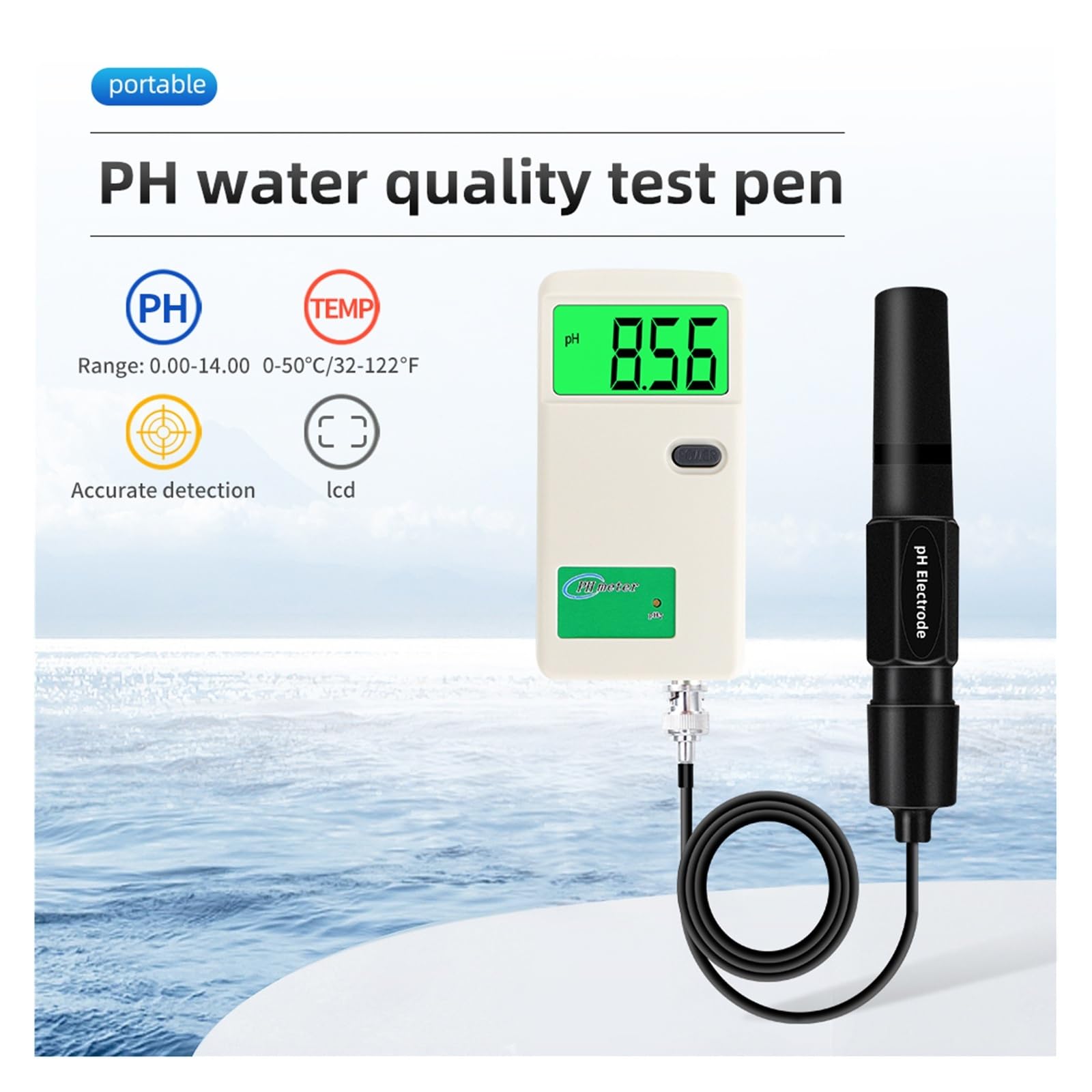 Medidor de pH con pantalla digital, comprobador calidad del agua, electrodo 0-14, analizador profesional, Resistencia a la corrosión
