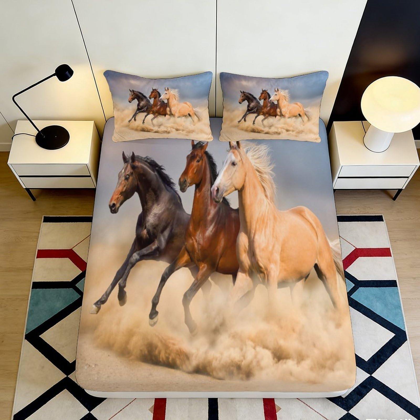 Pnayamiorkfel Style-10 3D Printed Wild Horse Fitted Sheet Microfiber Bedroom Decor Running Horse Mattress Cover For Home Guest Room 90X200x25cm