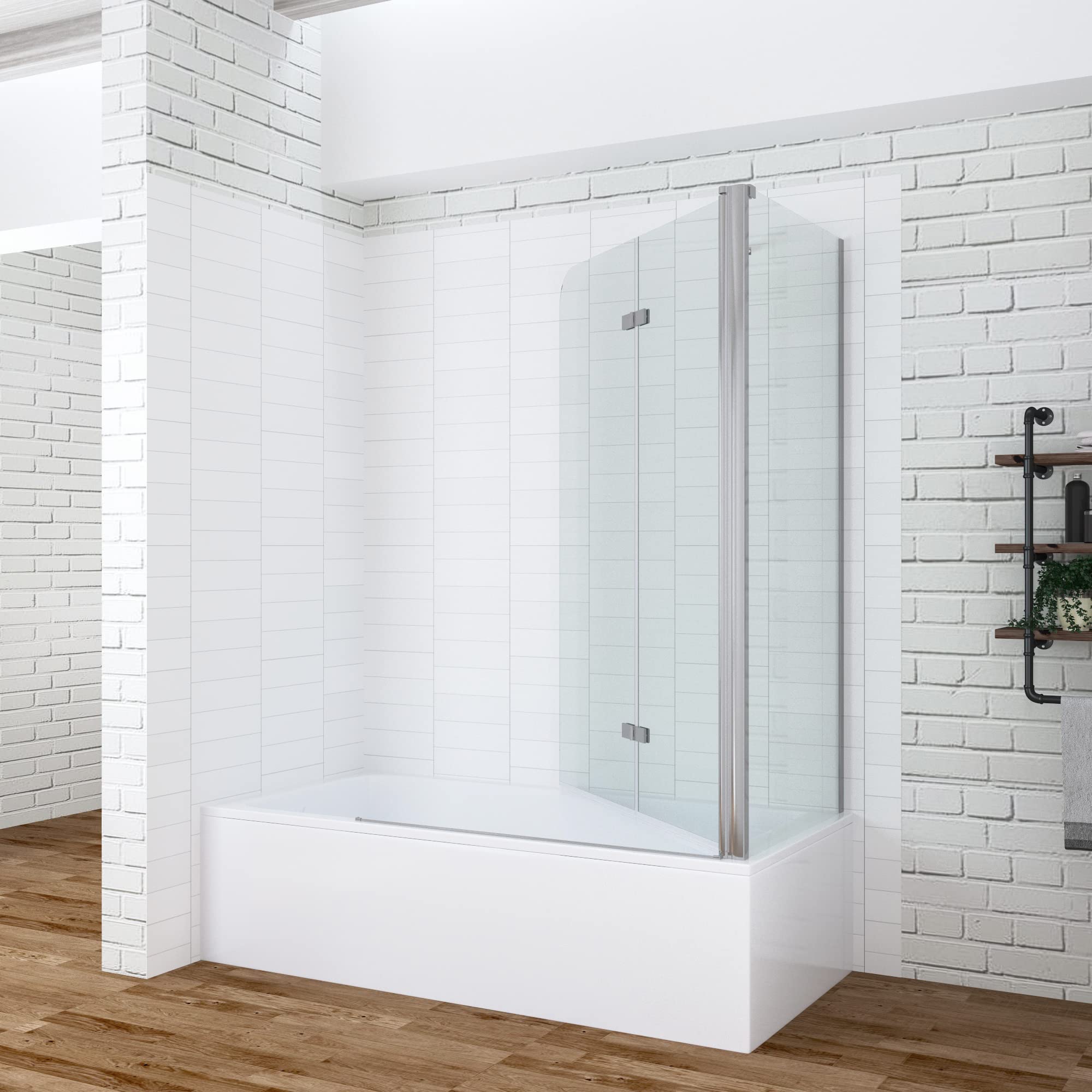 AQUABATOS Eck-Duschtrennwand Duschwand für Badewanne faltbar Badewannenaufsatz 120x140cm mit Seitenwand 70x140cm aus 5mm ESG Sicherheitsglas Nano-Beschichtung