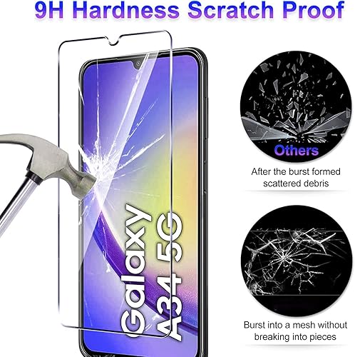 Miniatura 3 de Protector de pantalla para Samsung Galaxy A34 5G, película de vidrio templado (paquete de 2) Ultra HD, fácil de instalar, dureza 9H, resistente,