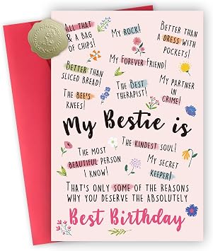 Best Friend Birthday Gifts for Women Friendship, Happy Sister Birthday Gifts Cards, Funny Birthday Card for Women, Bestie & Friendship Bday Card