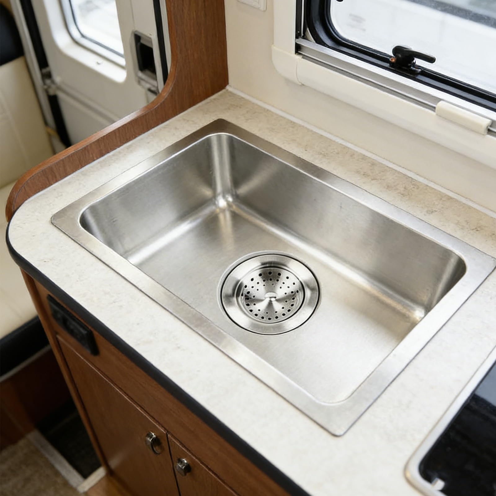 Fregadero Camper de Empotrar con Grifos, Lavabo Caravana de Acero Inoxidable, Incluye Desagüe, Apto para Caravanas, Yates, Barcos y Camiones