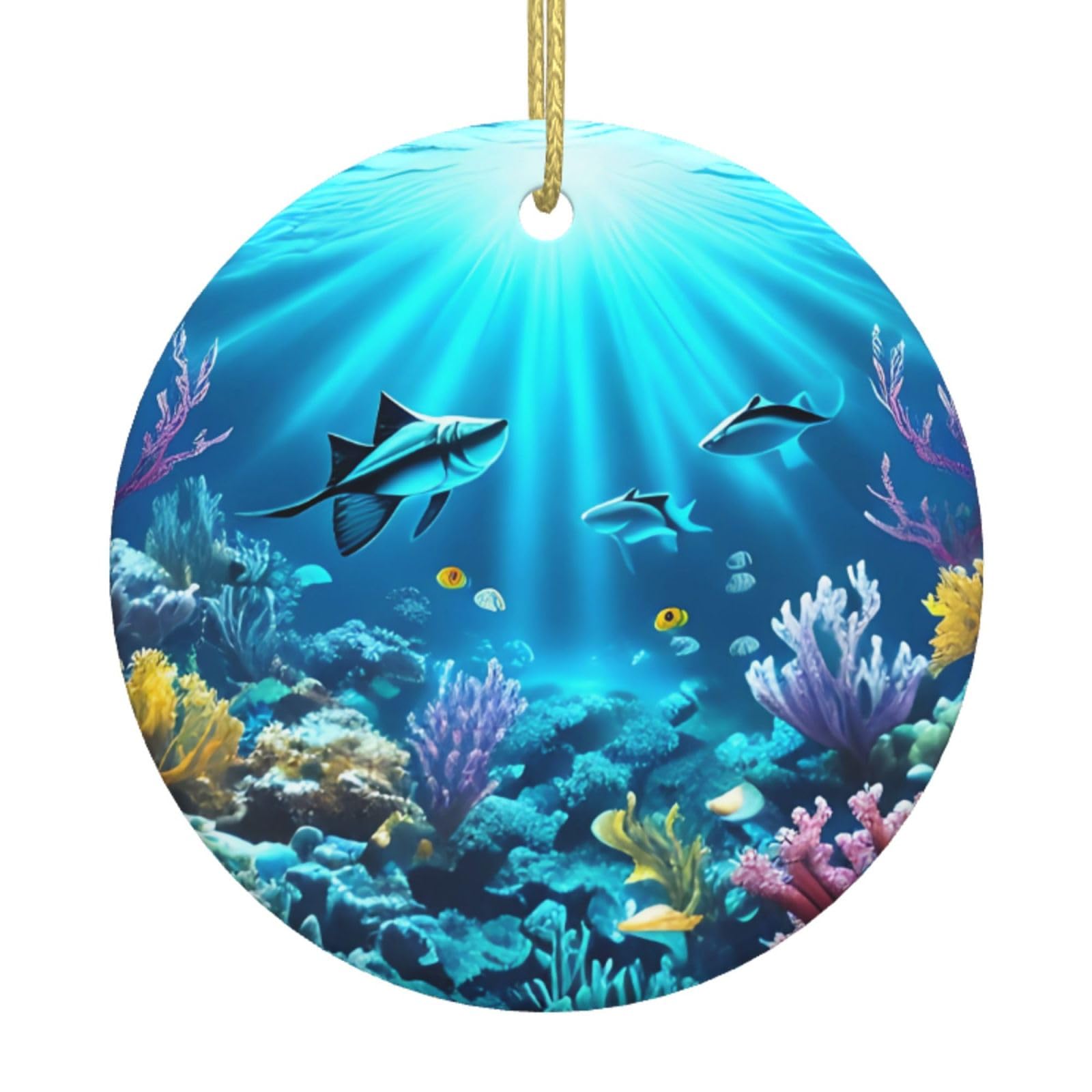 Submarine Coral Rays Printed Christmas Tree Ceramic Ornaments Holiday Decoration Christmas Unique Pendant for Christmas Party