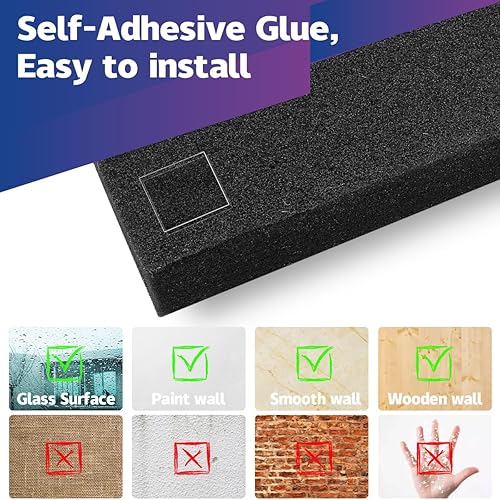 Miniatura 10 de Paquete de 12 paneles acústicos autoadhesivos, paneles de espuma acústica de 12 x 12 x 1 pulgadas, paneles de pared insonorizados de alta densidad