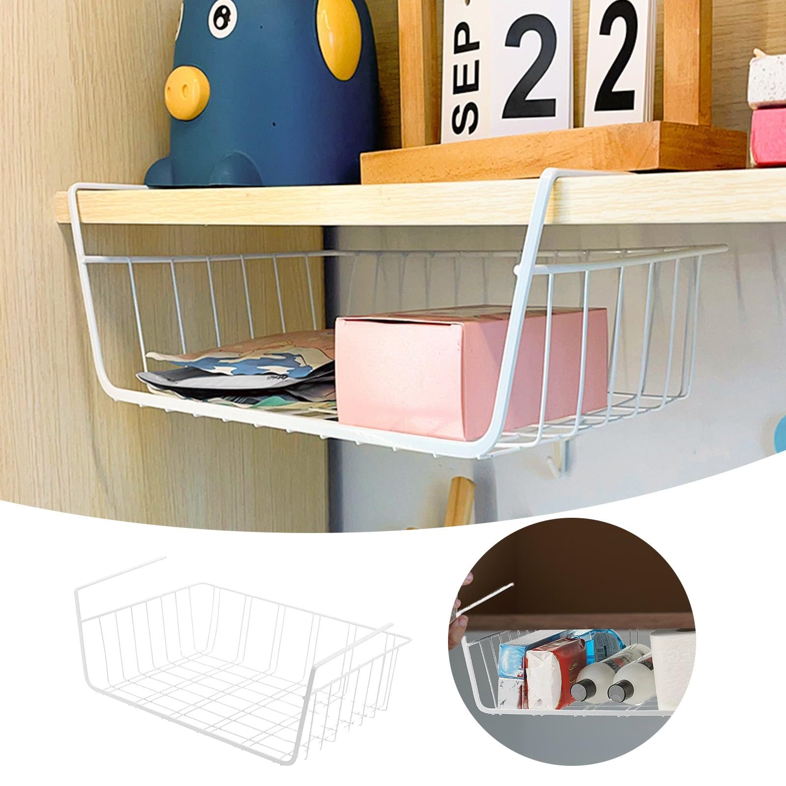 Unter dem Regal, langlebiges Metalldraht-Regal, Hängeregal, Aufbewahrung unter dem Schrank, Organizer, Regal für Küche/Speisekammer/Badezimmer/Schreibtisch (weiß), VrS627 (Weiß, Einheitsgröße) Küche, Haushalt & Wohnen