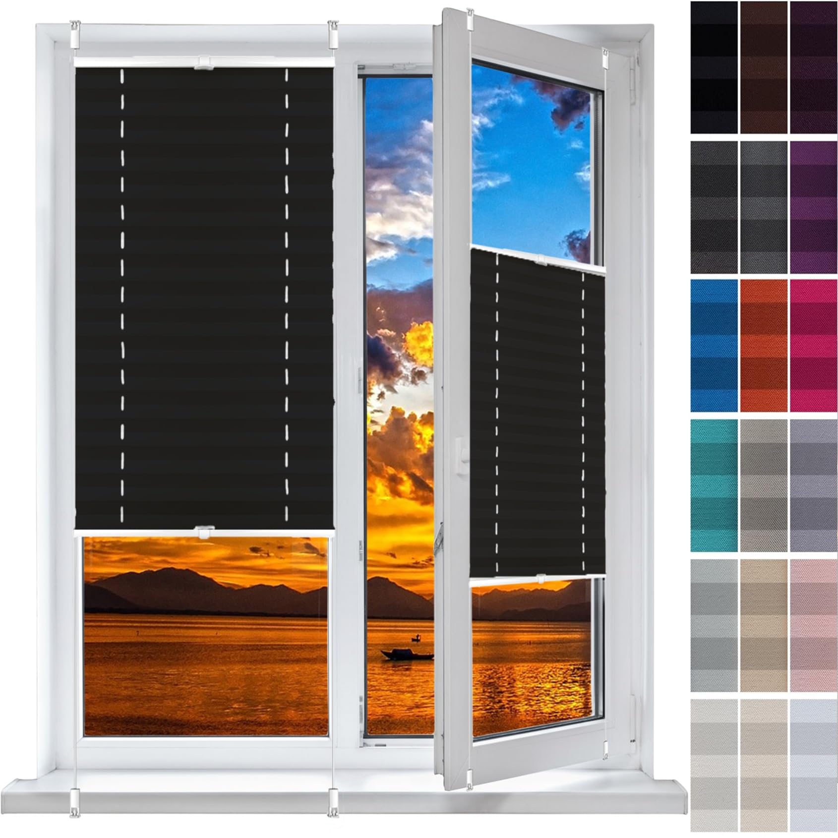 Store plissé opaque noir 60 x 205 cm sans perçage pour vos fenêtres