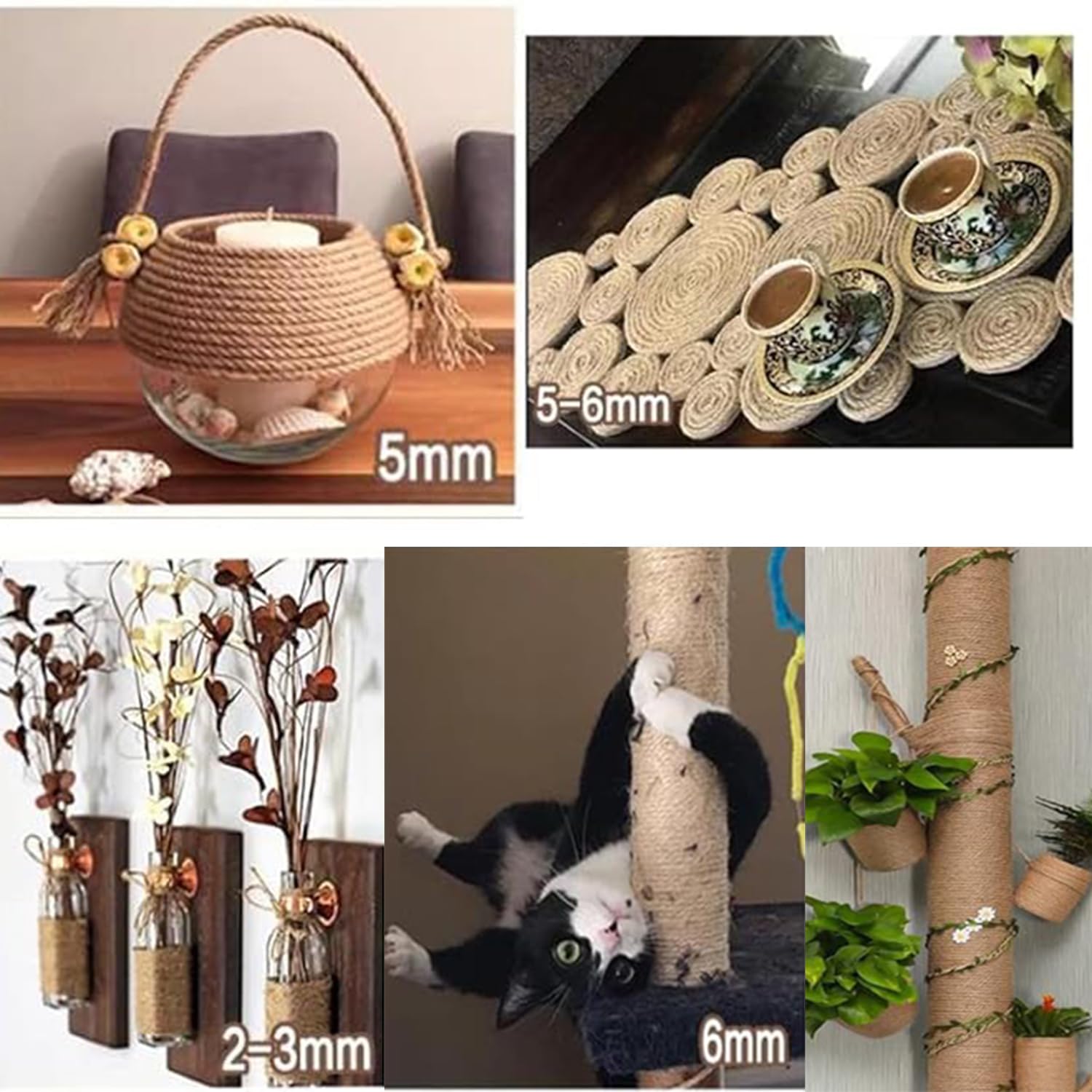 Cuerda de yute natural para gatos para reparar árboles de postes de rascado, cuerda de bricolaje, para agrupar jardín, patas de muebles, decoración artística (18 mm x 30 metros)