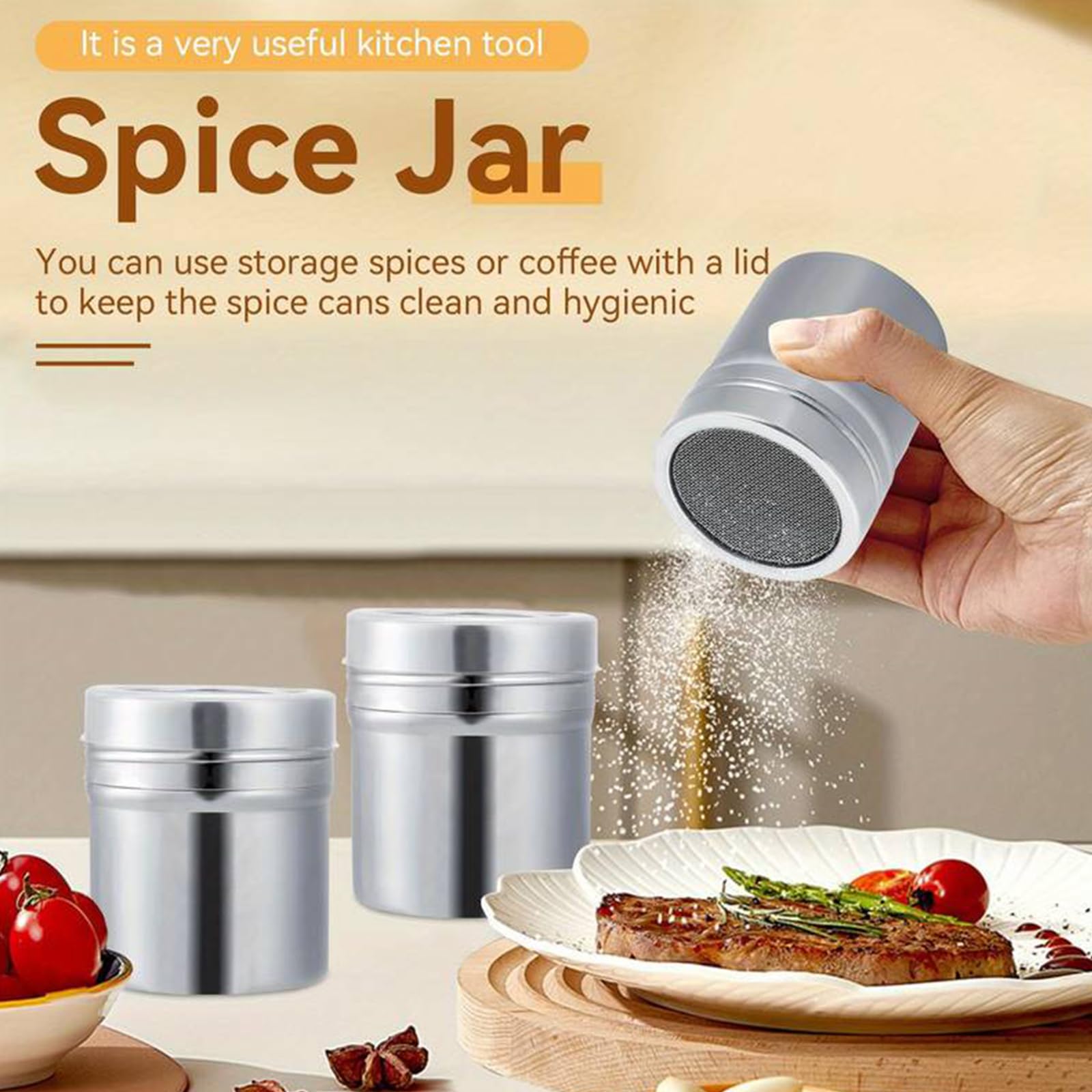 JJUNW Puderzuckerstreuer Edelstahl - Deckel Mit Sieb Für Kakao, Zucker, Mehl