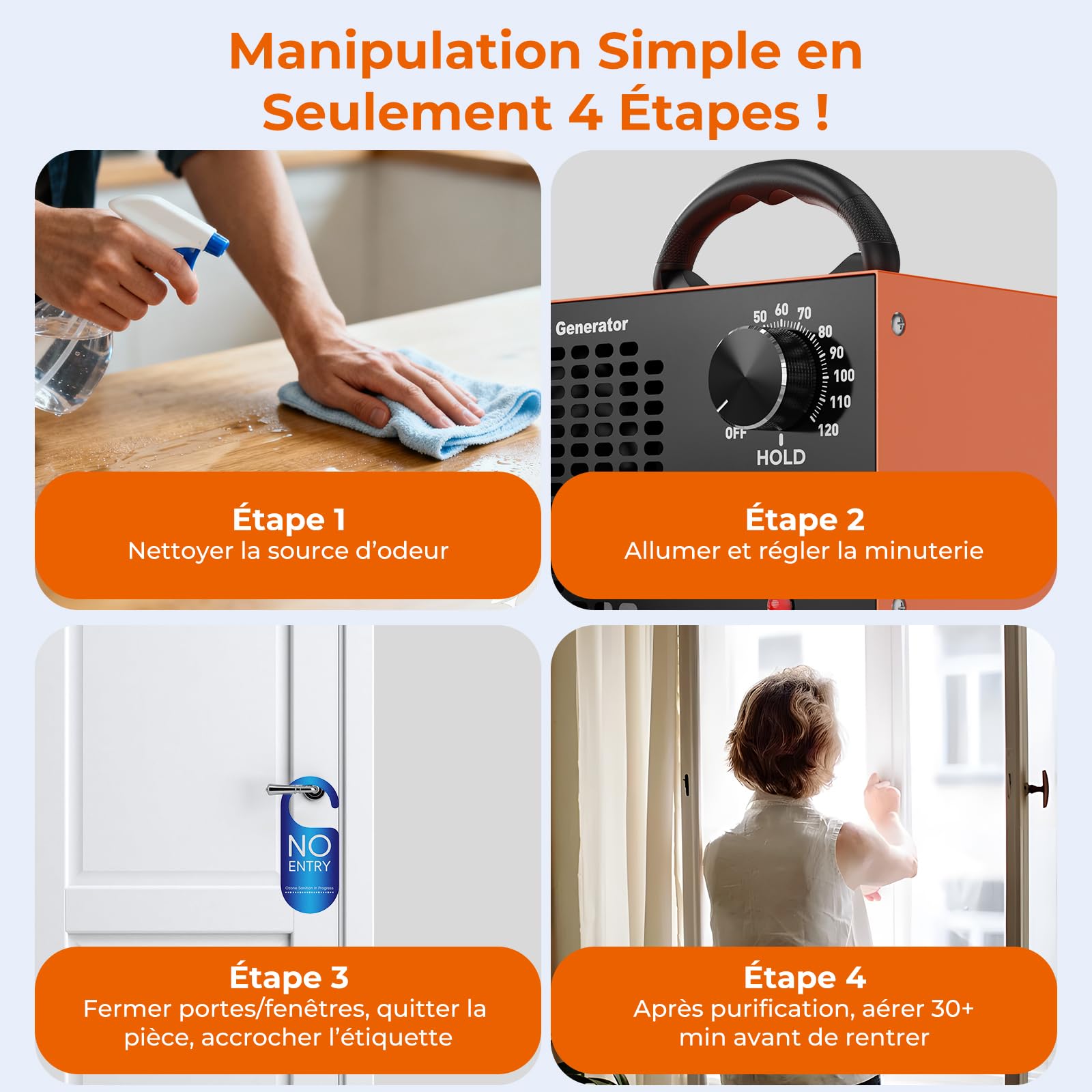 Générateur d'Ozone 120000mg/h,Purificateur d’Air à Ozone Domestique | Minuterie 2H,Désinfection et Désodorisation,Ozone Generator Portable pour Maison,Bureau,Salle de Bain,Cuisine,Jusqu'à 500 m²